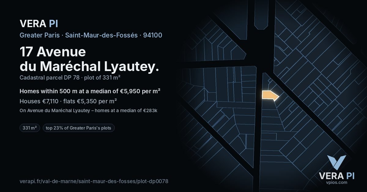 17 Avenue du Maréchal Lyautey, Saint-Maur-des-Fossés at night – the plot lit, the parcels around coloured by the prices near them