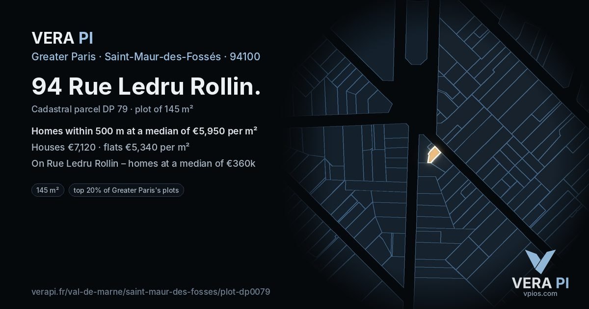 94 Rue Ledru Rollin, Saint-Maur-des-Fossés at night – the plot lit, the parcels around coloured by the prices near them