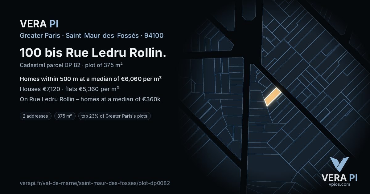 100 bis Rue Ledru Rollin, Saint-Maur-des-Fossés at night – the plot lit, the parcels around coloured by the prices near them
