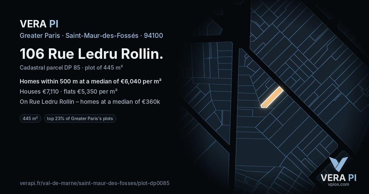 106 Rue Ledru Rollin, Saint-Maur-des-Fossés at night – the plot lit, the parcels around coloured by the prices near them