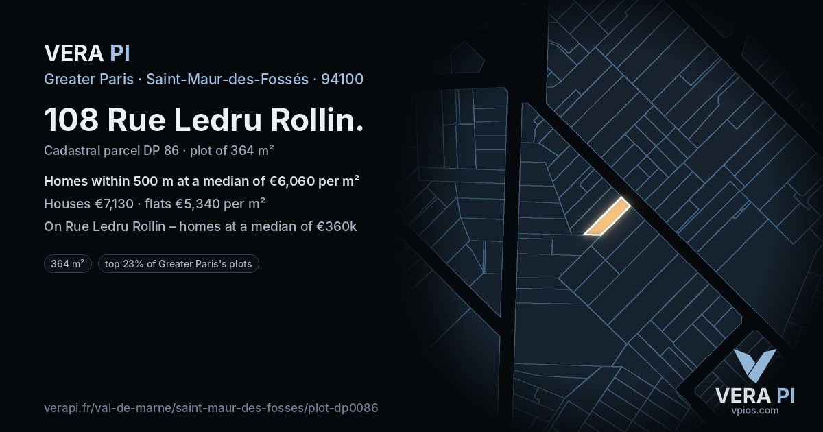 108 Rue Ledru Rollin, Saint-Maur-des-Fossés at night – the plot lit, the parcels around coloured by the prices near them