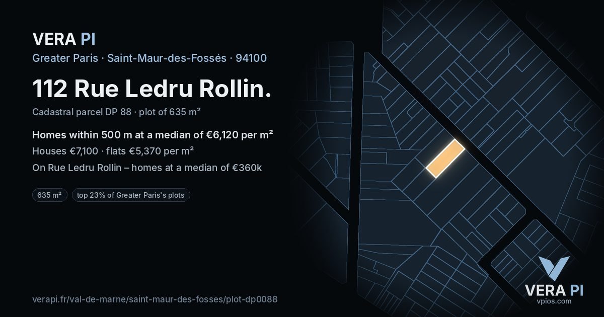 112 Rue Ledru Rollin, Saint-Maur-des-Fossés at night – the plot lit, the parcels around coloured by the prices near them