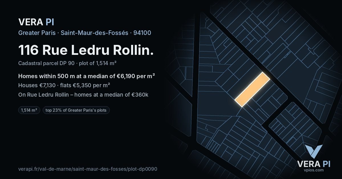 116 Rue Ledru Rollin, Saint-Maur-des-Fossés at night – the plot lit, the parcels around coloured by the prices near them