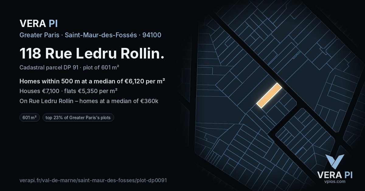 118 Rue Ledru Rollin, Saint-Maur-des-Fossés at night – the plot lit, the parcels around coloured by the prices near them
