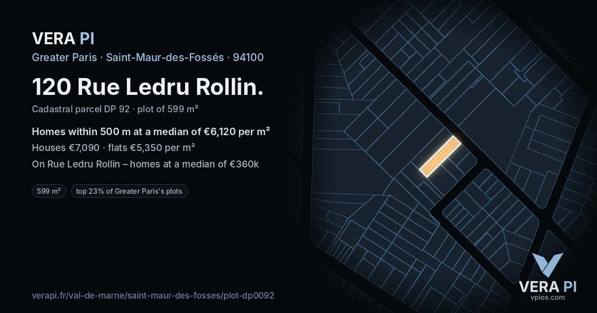 120 Rue Ledru Rollin, Saint-Maur-des-Fossés at night – the plot lit, the parcels around coloured by the prices near them