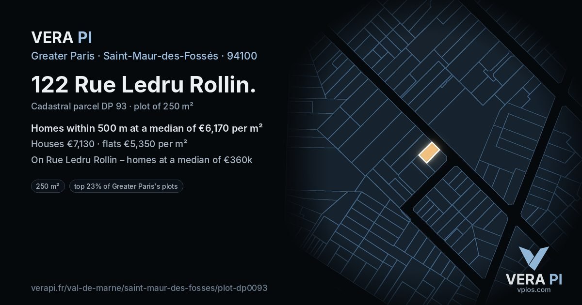 122 Rue Ledru Rollin, Saint-Maur-des-Fossés at night – the plot lit, the parcels around coloured by the prices near them