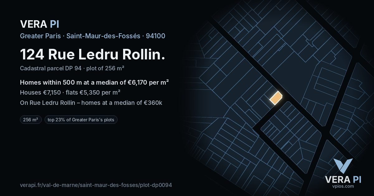 124 Rue Ledru Rollin, Saint-Maur-des-Fossés at night – the plot lit, the parcels around coloured by the prices near them
