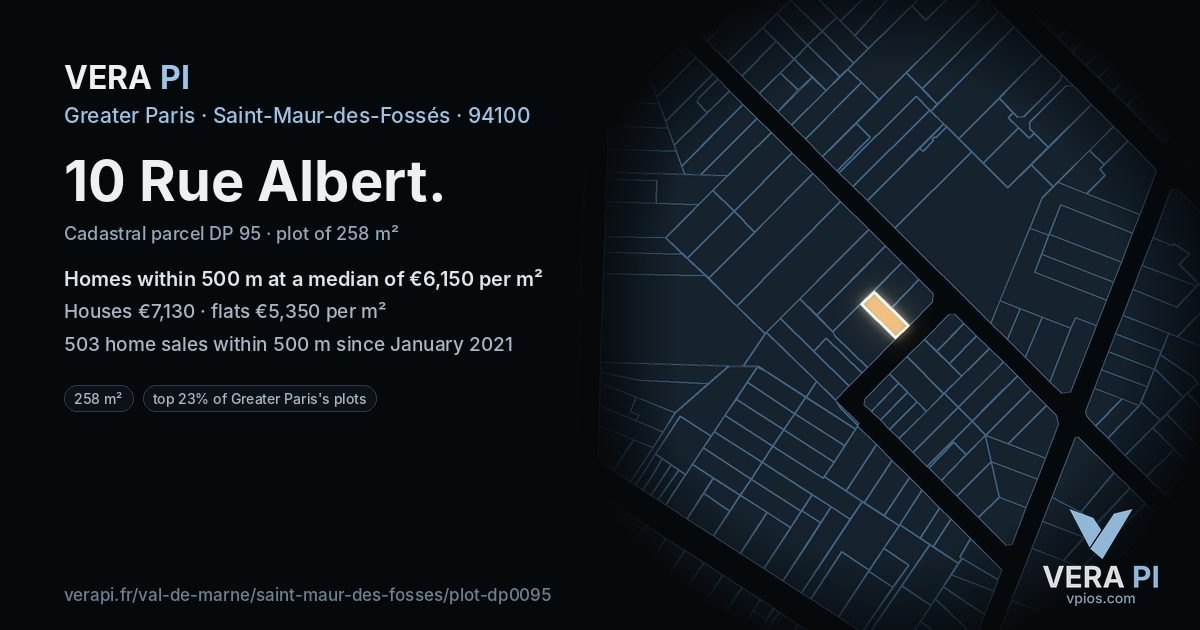 10 Rue Albert, Saint-Maur-des-Fossés at night – the plot lit, the parcels around coloured by the prices near them