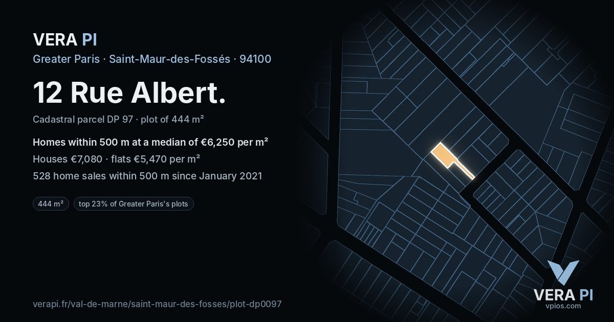 12 Rue Albert, Saint-Maur-des-Fossés at night – the plot lit, the parcels around coloured by the prices near them