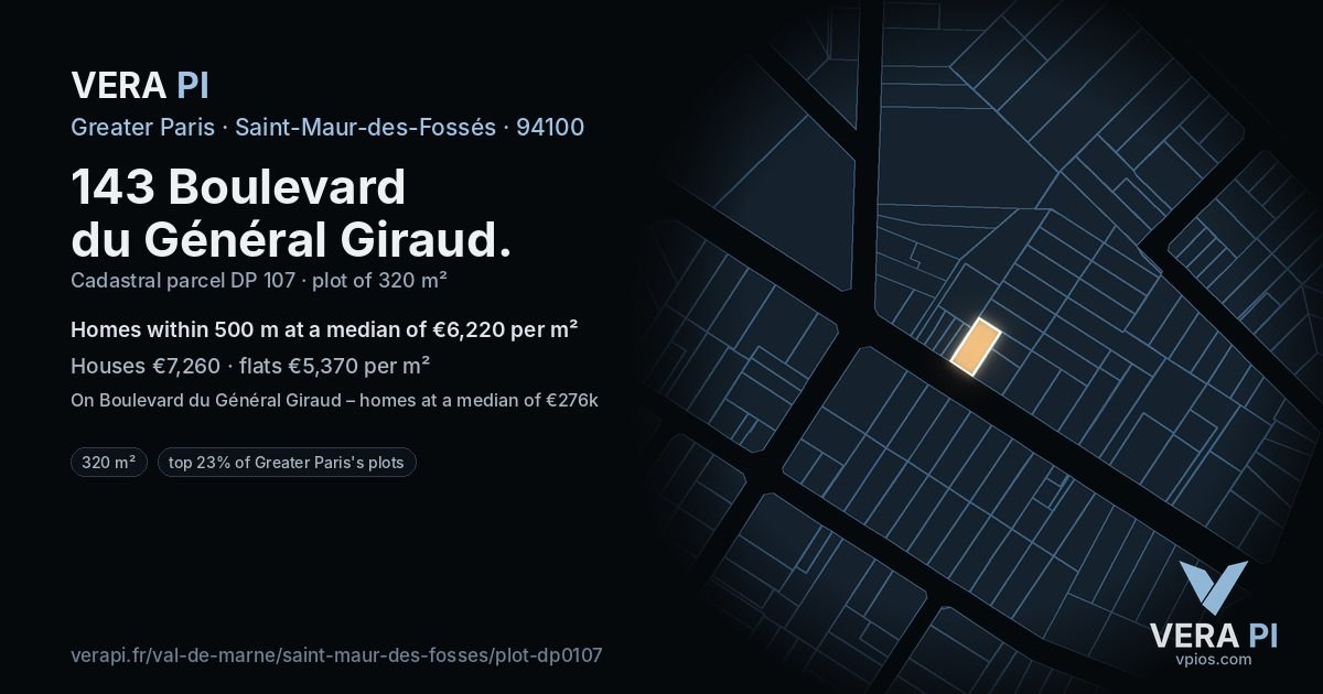 143 Boulevard du Général Giraud, Saint-Maur-des-Fossés at night – the plot lit, the parcels around coloured by the prices near them
