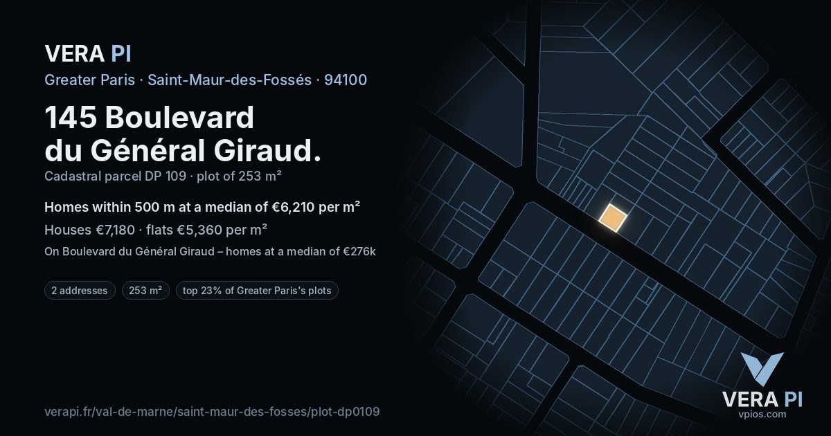 145 Boulevard du Général Giraud, Saint-Maur-des-Fossés at night – the plot lit, the parcels around coloured by the prices near them