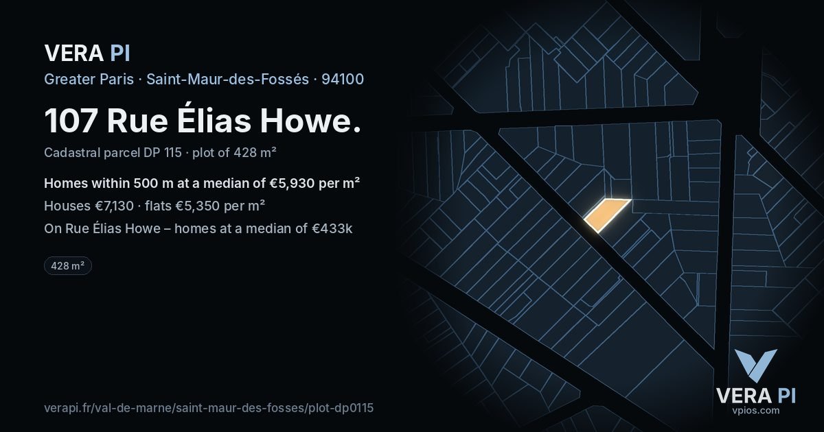 107 Rue Élias Howe, Saint-Maur-des-Fossés at night – the plot lit, the parcels around coloured by the prices near them