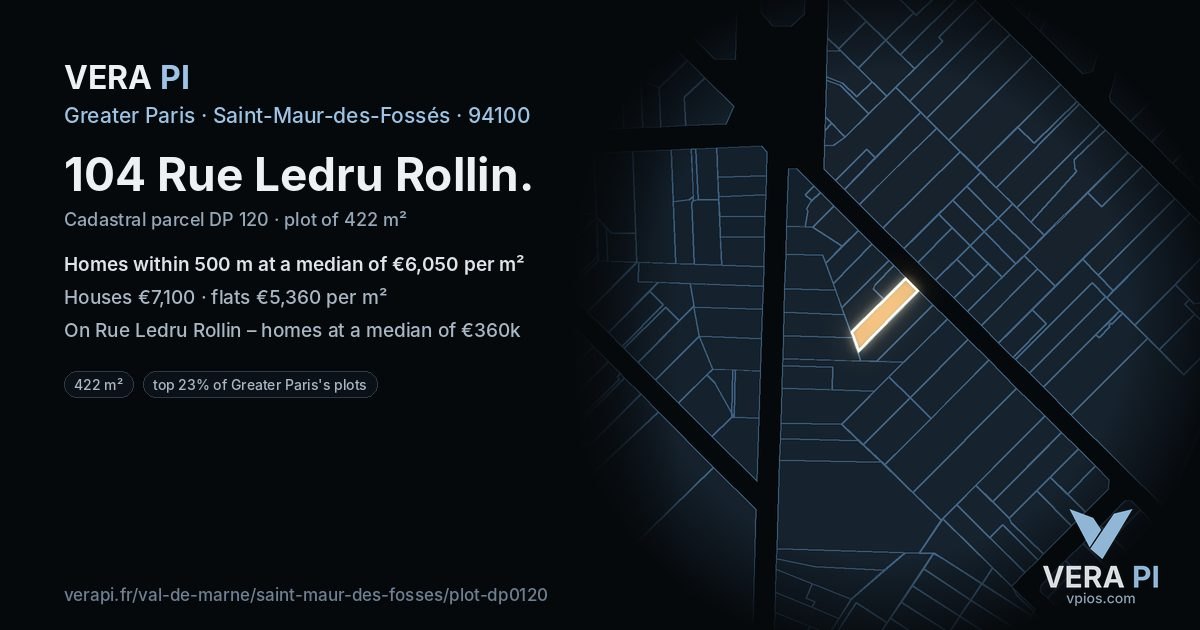 104 Rue Ledru Rollin, Saint-Maur-des-Fossés at night – the plot lit, the parcels around coloured by the prices near them