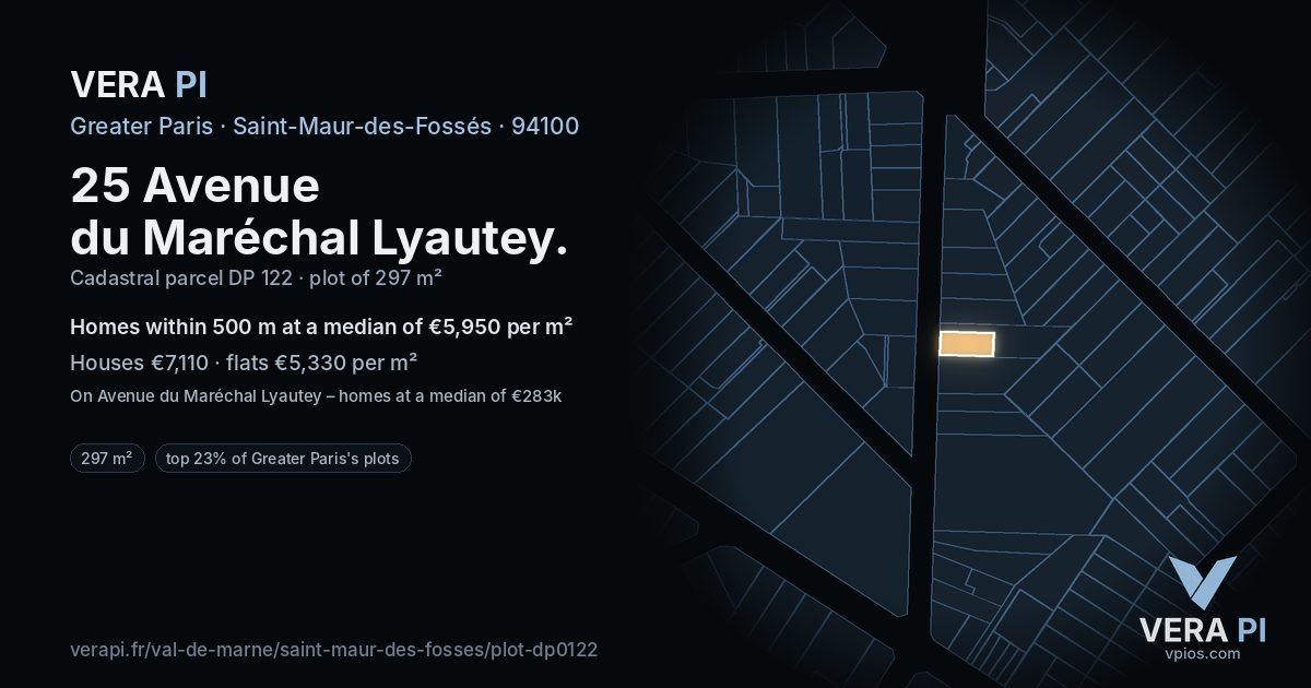 25 Avenue du Maréchal Lyautey, Saint-Maur-des-Fossés at night – the plot lit, the parcels around coloured by the prices near them