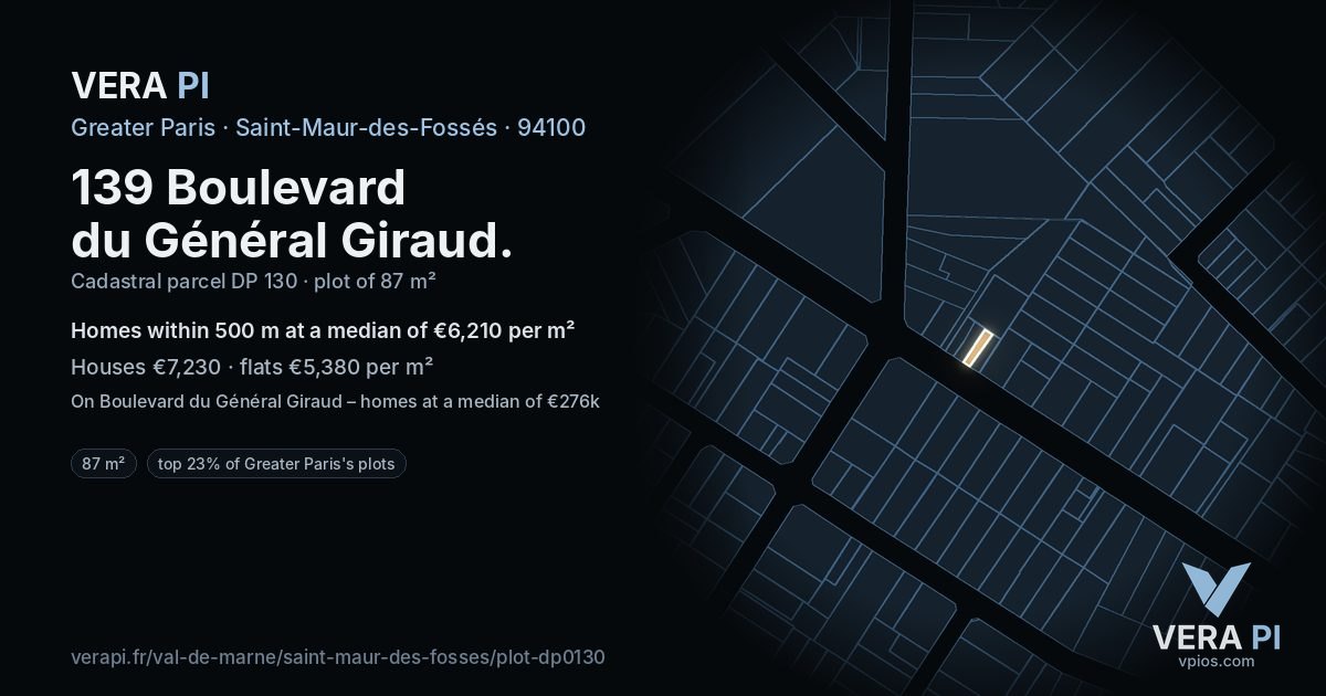 139 Boulevard du Général Giraud, Saint-Maur-des-Fossés at night – the plot lit, the parcels around coloured by the prices near them