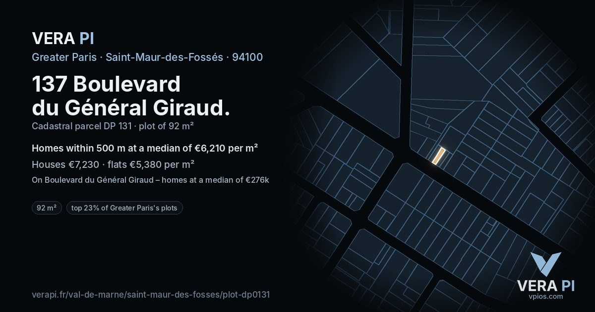 137 Boulevard du Général Giraud, Saint-Maur-des-Fossés at night – the plot lit, the parcels around coloured by the prices near them