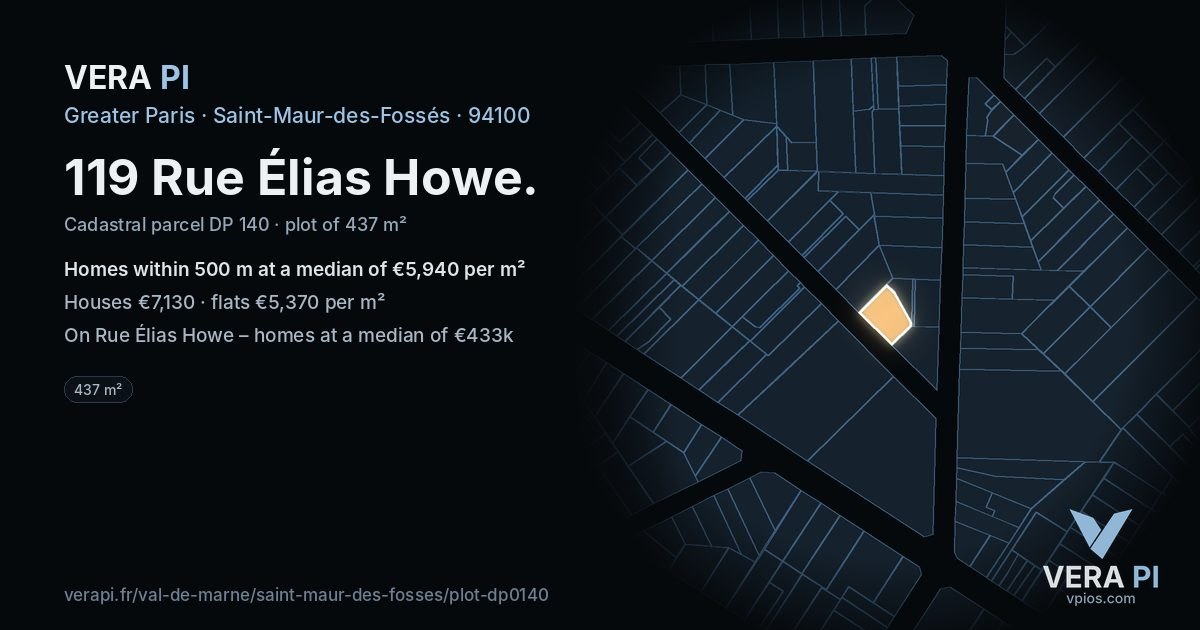 119 Rue Élias Howe, Saint-Maur-des-Fossés at night – the plot lit, the parcels around coloured by the prices near them