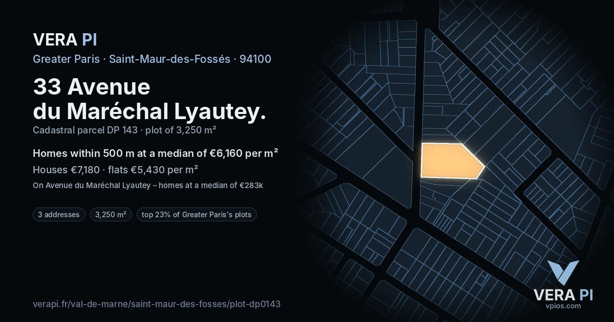 33 Avenue du Maréchal Lyautey, Saint-Maur-des-Fossés at night – the plot lit, the parcels around coloured by the prices near them