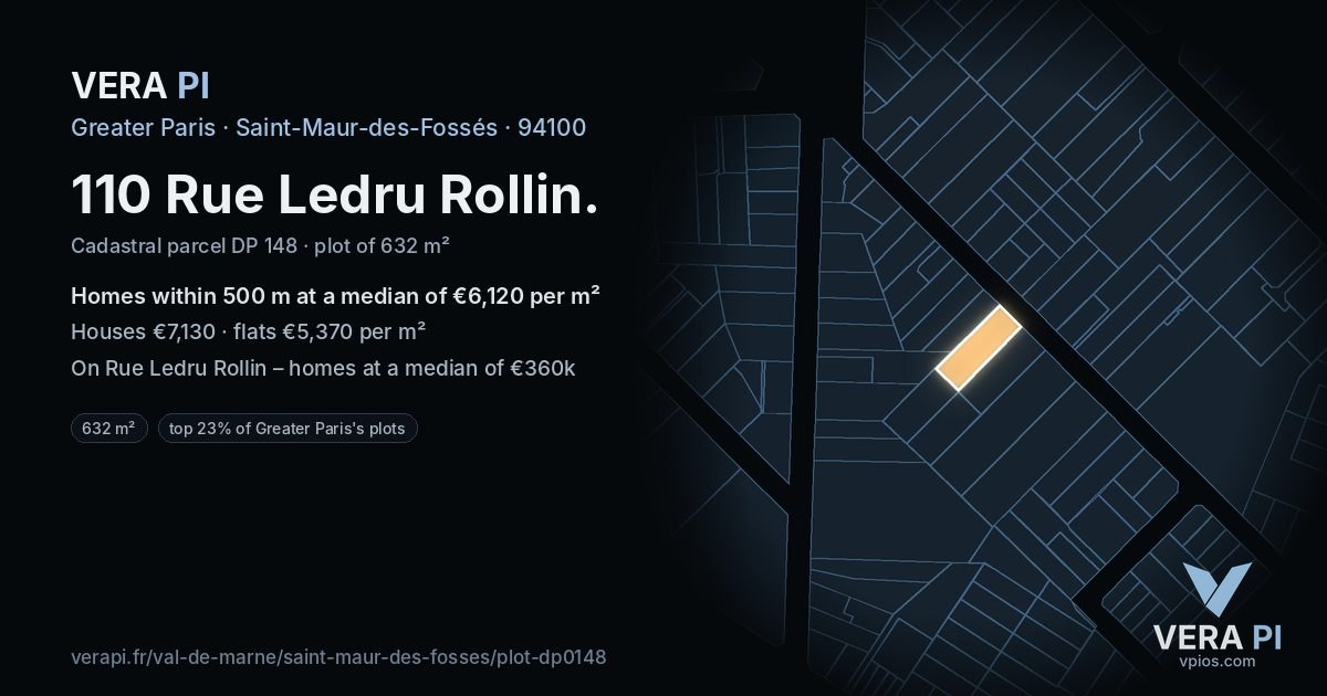 110 Rue Ledru Rollin, Saint-Maur-des-Fossés at night – the plot lit, the parcels around coloured by the prices near them