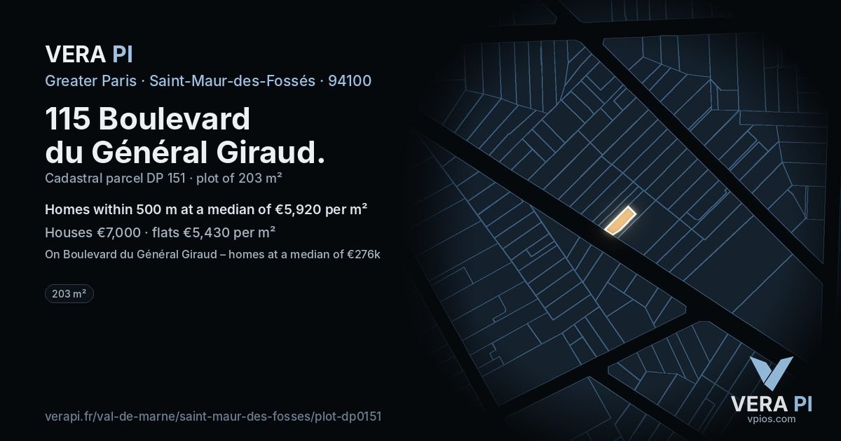 115 Boulevard du Général Giraud, Saint-Maur-des-Fossés at night – the plot lit, the parcels around coloured by the prices near them
