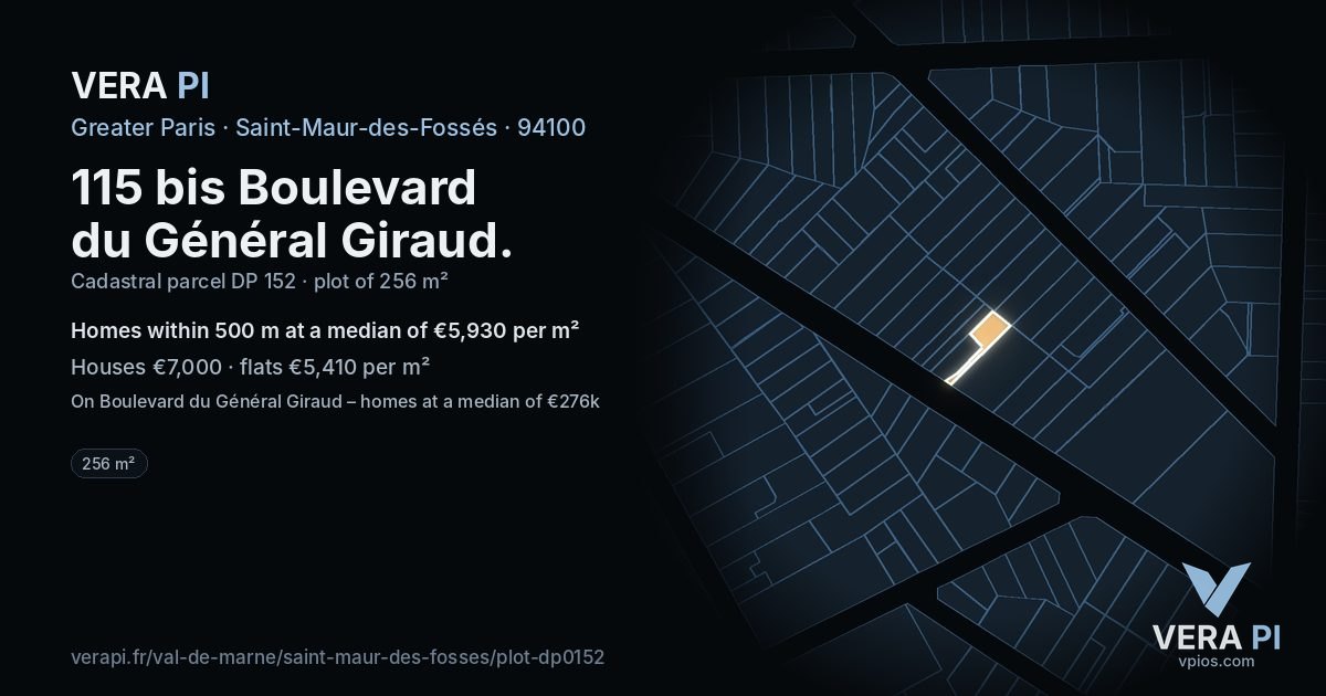 115 bis Boulevard du Général Giraud, Saint-Maur-des-Fossés at night – the plot lit, the parcels around coloured by the prices near them