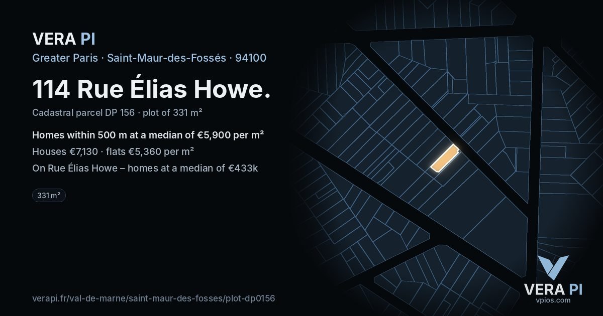 114 Rue Élias Howe, Saint-Maur-des-Fossés at night – the plot lit, the parcels around coloured by the prices near them