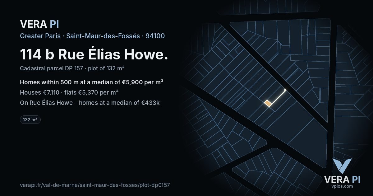 114 b Rue Élias Howe, Saint-Maur-des-Fossés at night – the plot lit, the parcels around coloured by the prices near them