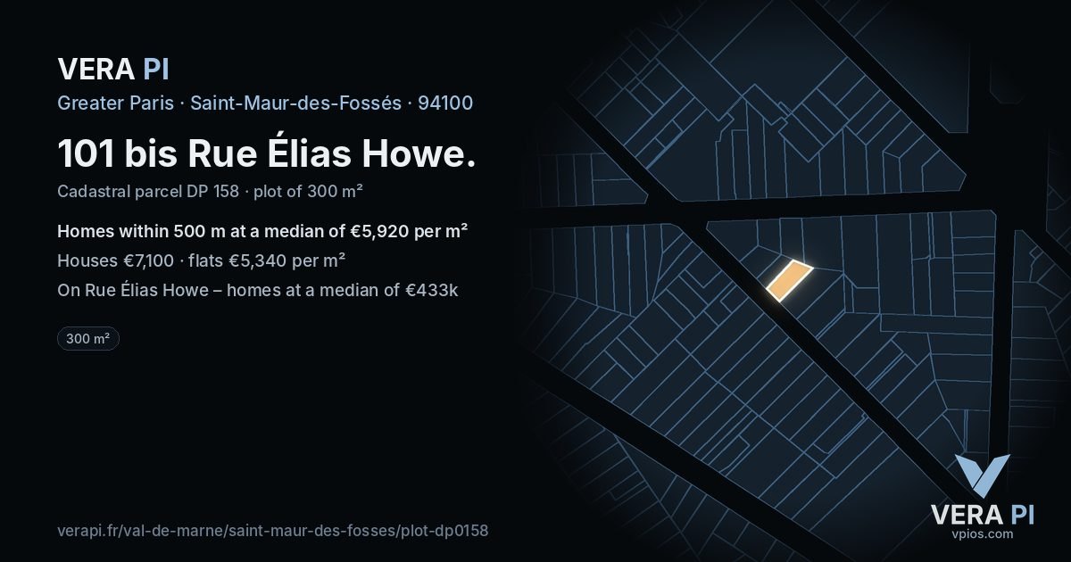 101 bis Rue Élias Howe, Saint-Maur-des-Fossés at night – the plot lit, the parcels around coloured by the prices near them