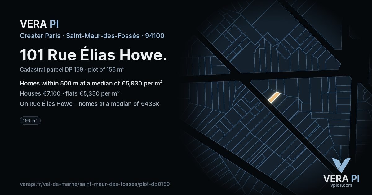 101 Rue Élias Howe, Saint-Maur-des-Fossés at night – the plot lit, the parcels around coloured by the prices near them