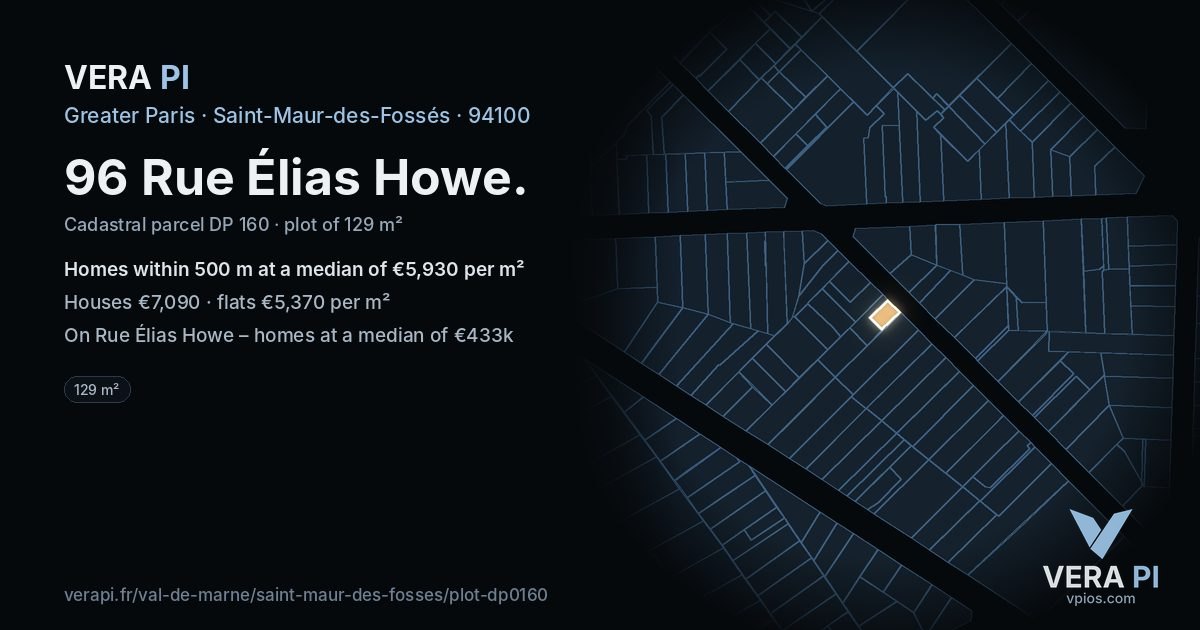 96 Rue Élias Howe, Saint-Maur-des-Fossés at night – the plot lit, the parcels around coloured by the prices near them