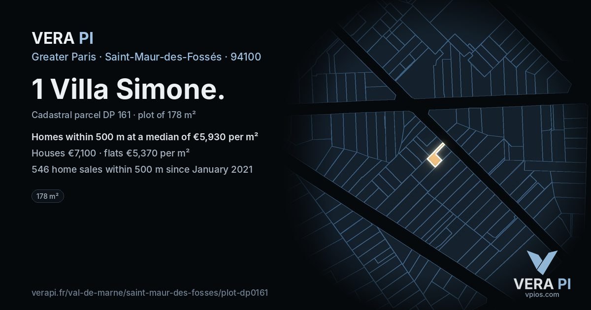 1 Villa Simone, Saint-Maur-des-Fossés at night – the plot lit, the parcels around coloured by the prices near them