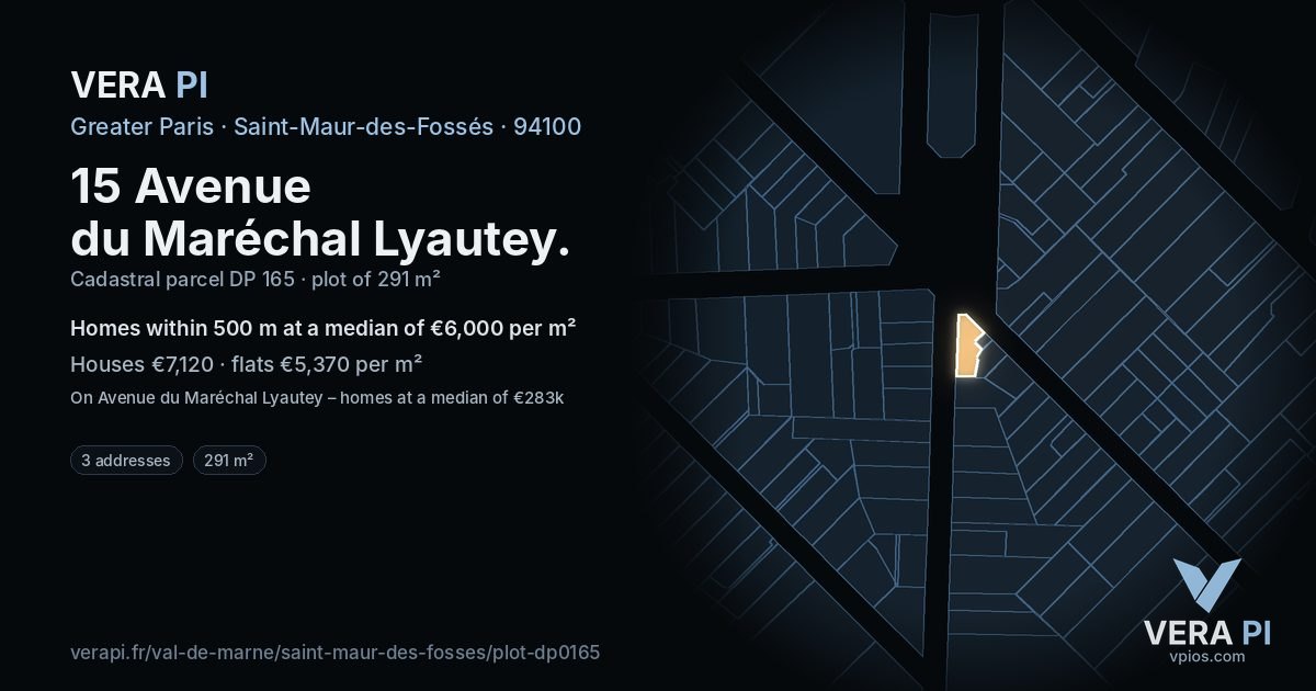 15 Avenue du Maréchal Lyautey, Saint-Maur-des-Fossés at night – the plot lit, the parcels around coloured by the prices near them