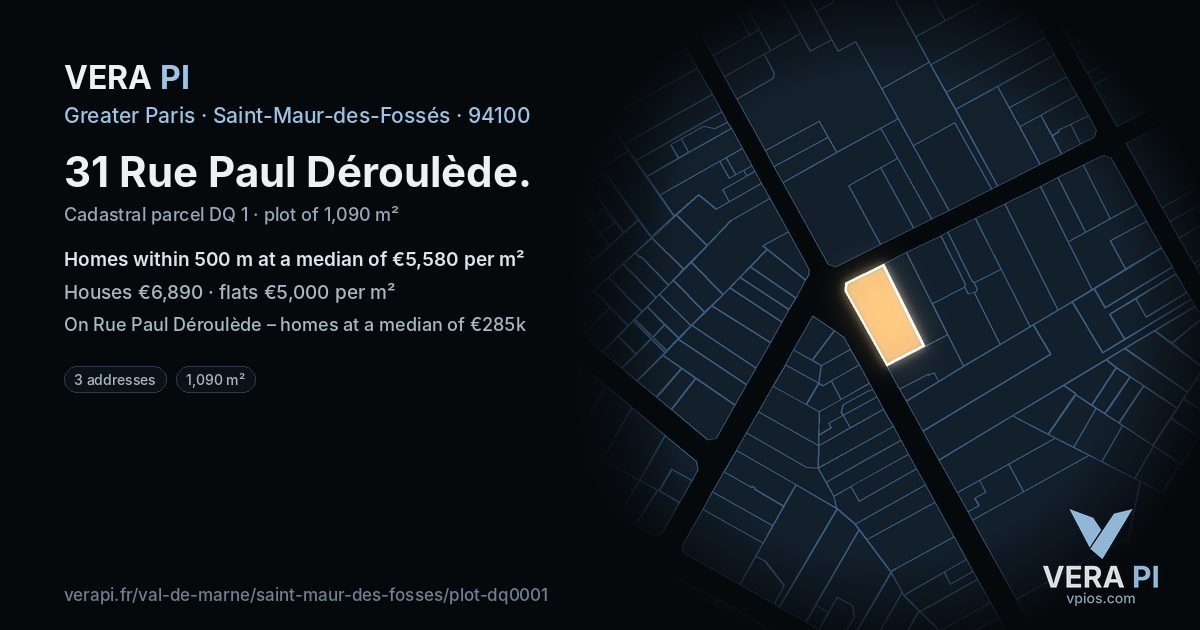31 Rue Paul Déroulède, Saint-Maur-des-Fossés at night – the plot lit, the parcels around coloured by the prices near them