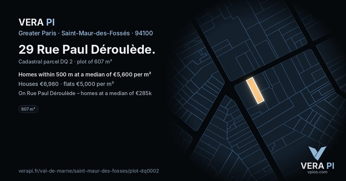 29 Rue Paul Déroulède, Saint-Maur-des-Fossés at night – the plot lit, the parcels around coloured by the prices near them