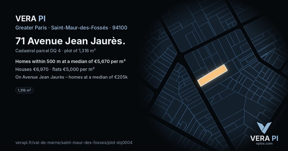 71 Avenue Jean Jaurès, Saint-Maur-des-Fossés at night – the plot lit, the parcels around coloured by the prices near them