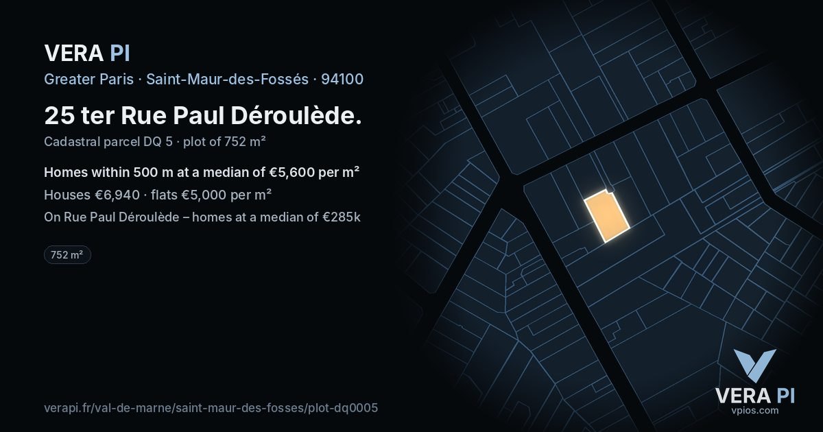 25 ter Rue Paul Déroulède, Saint-Maur-des-Fossés at night – the plot lit, the parcels around coloured by the prices near them