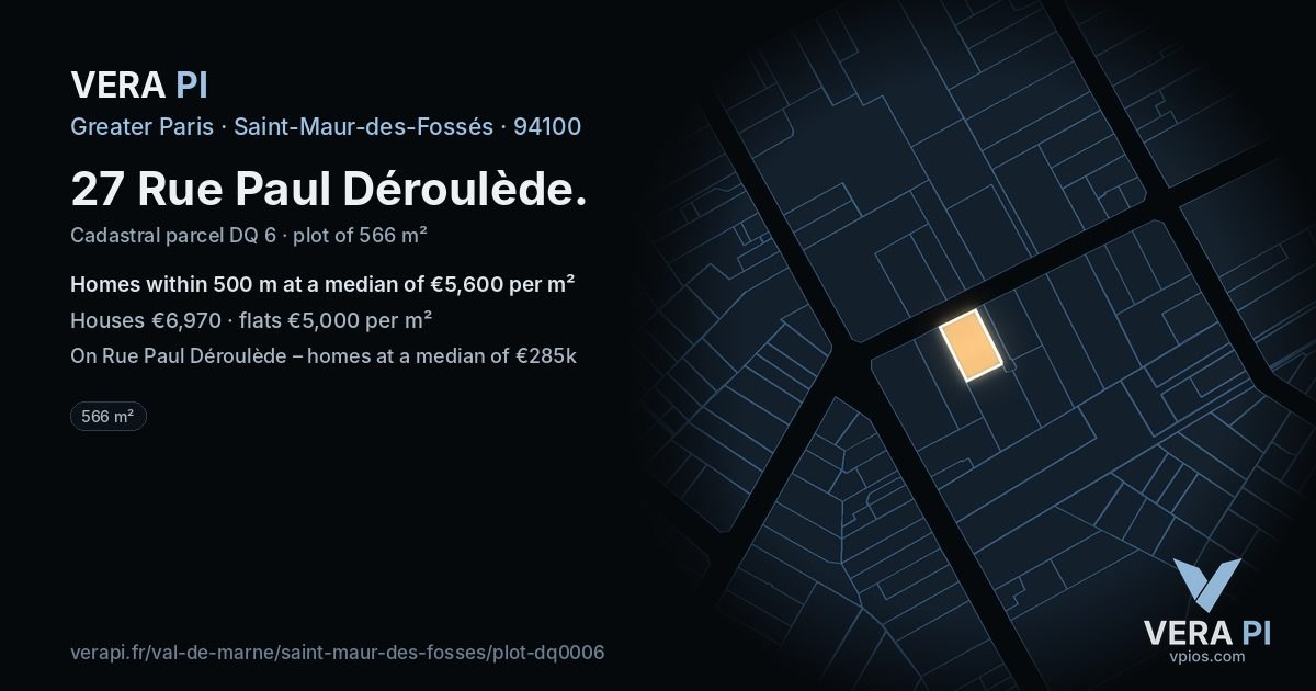 27 Rue Paul Déroulède, Saint-Maur-des-Fossés at night – the plot lit, the parcels around coloured by the prices near them