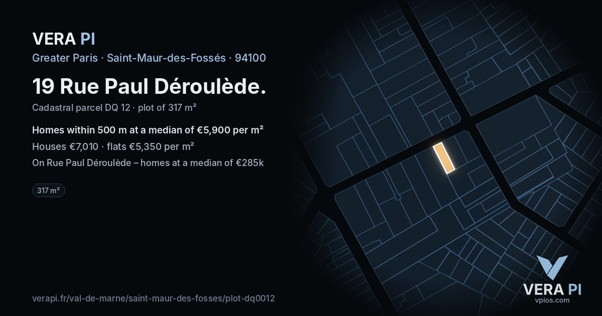 19 Rue Paul Déroulède, Saint-Maur-des-Fossés at night – the plot lit, the parcels around coloured by the prices near them