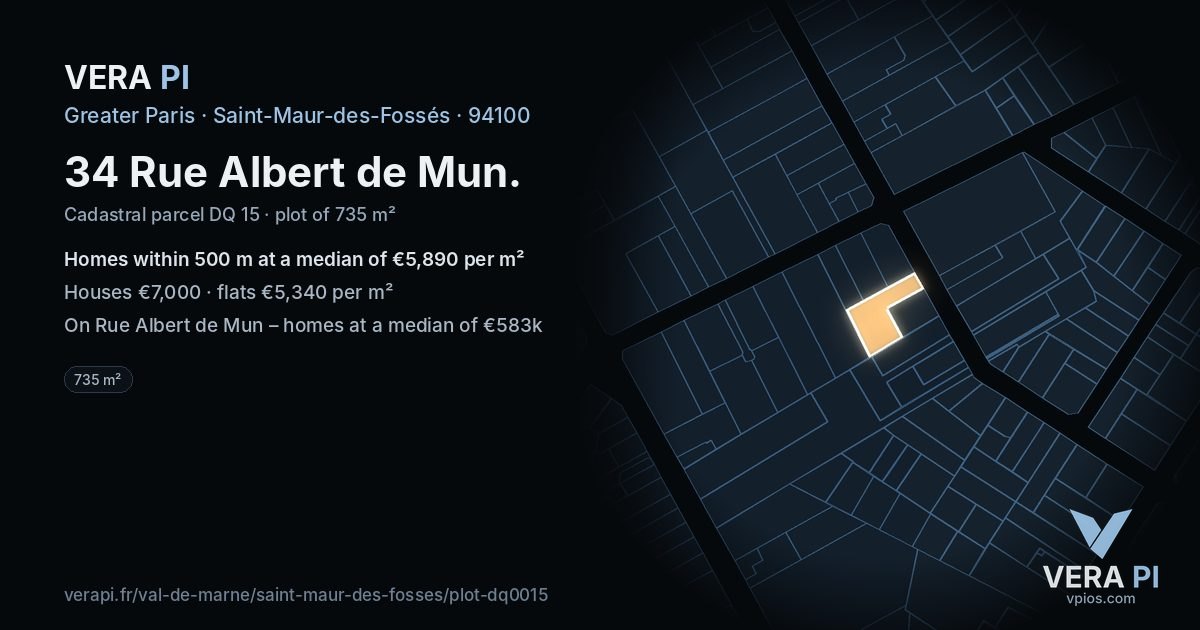 34 Rue Albert de Mun, Saint-Maur-des-Fossés at night – the plot lit, the parcels around coloured by the prices near them