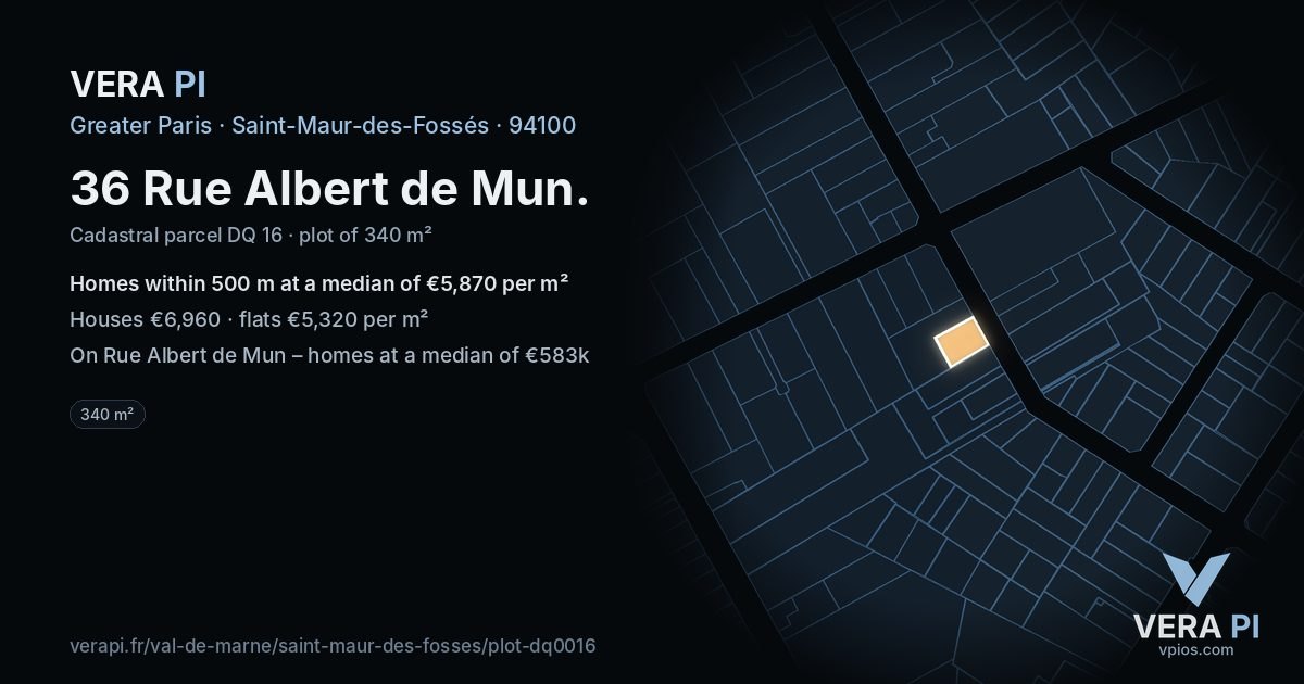 36 Rue Albert de Mun, Saint-Maur-des-Fossés at night – the plot lit, the parcels around coloured by the prices near them