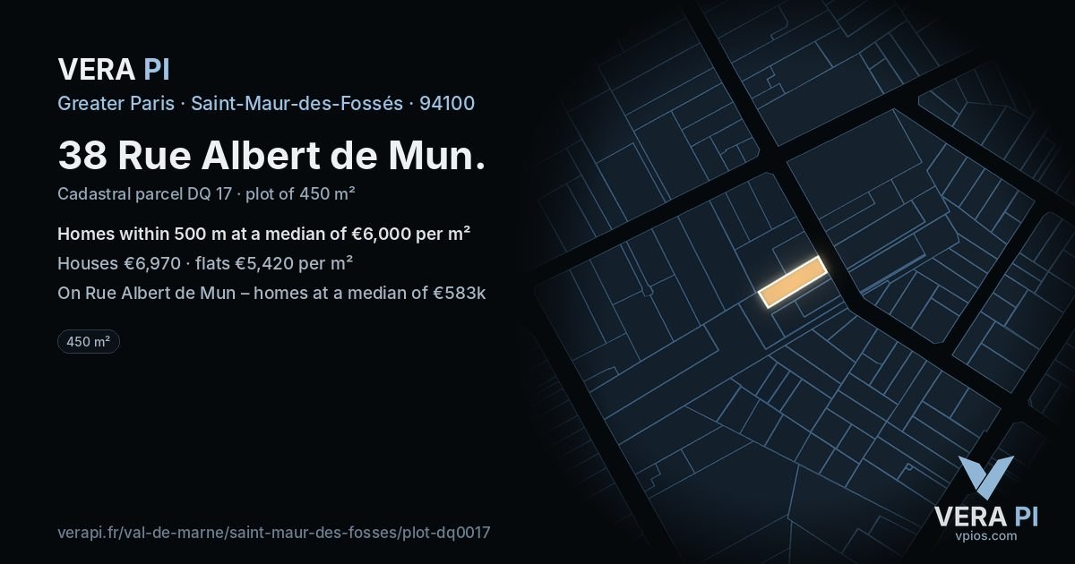 38 Rue Albert de Mun, Saint-Maur-des-Fossés at night – the plot lit, the parcels around coloured by the prices near them