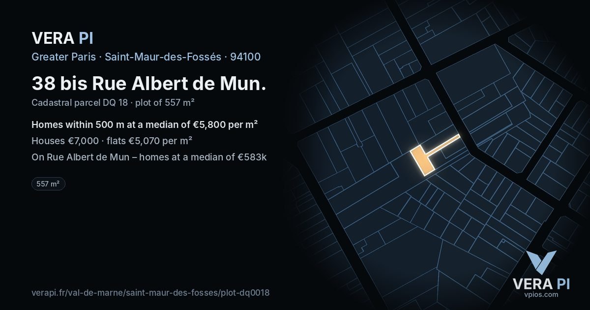 38 bis Rue Albert de Mun, Saint-Maur-des-Fossés at night – the plot lit, the parcels around coloured by the prices near them