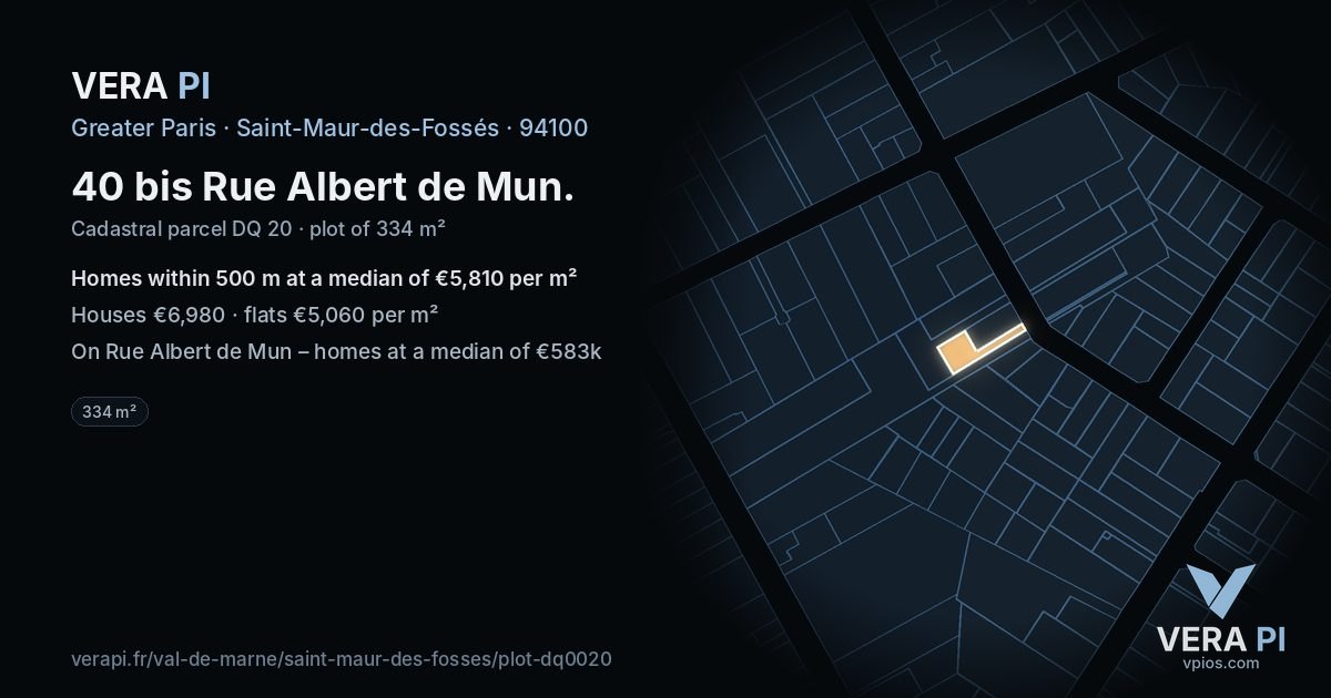 40 bis Rue Albert de Mun, Saint-Maur-des-Fossés at night – the plot lit, the parcels around coloured by the prices near them