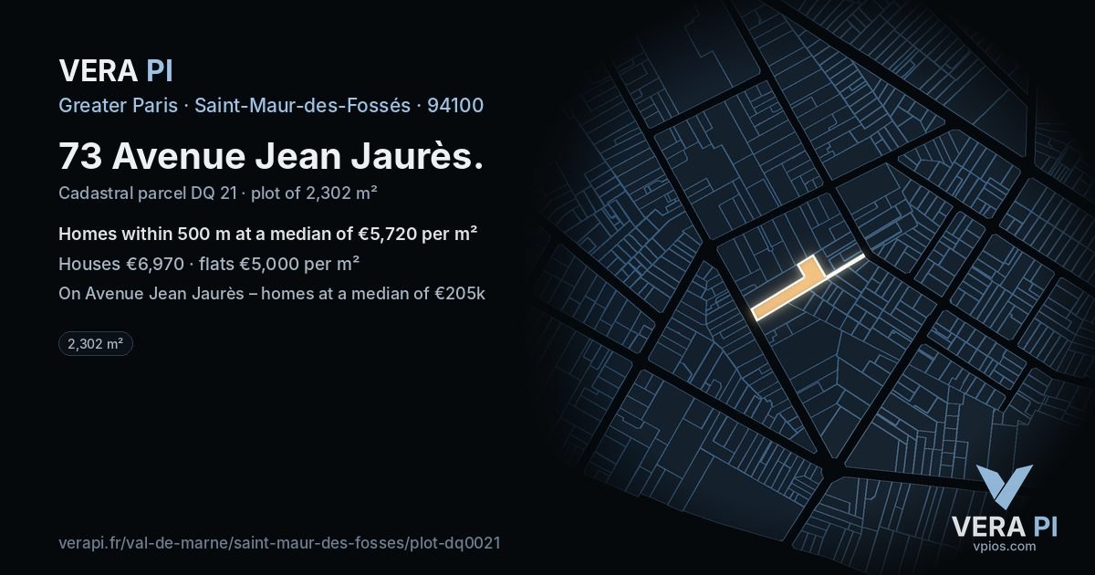 73 Avenue Jean Jaurès, Saint-Maur-des-Fossés at night – the plot lit, the parcels around coloured by the prices near them