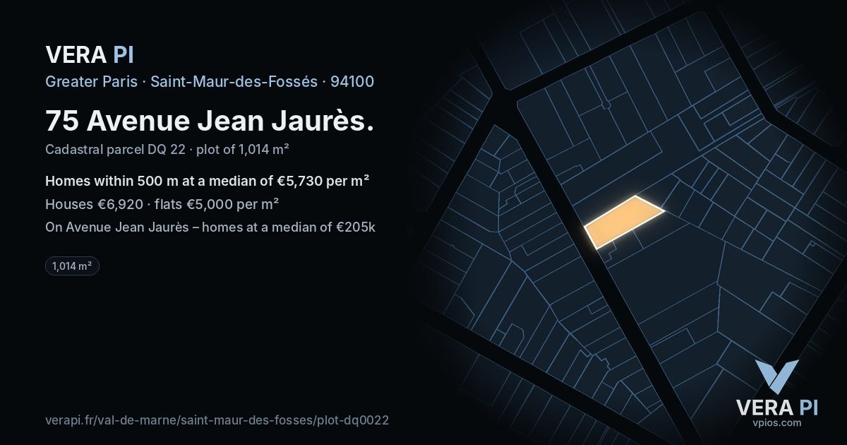 75 Avenue Jean Jaurès, Saint-Maur-des-Fossés at night – the plot lit, the parcels around coloured by the prices near them