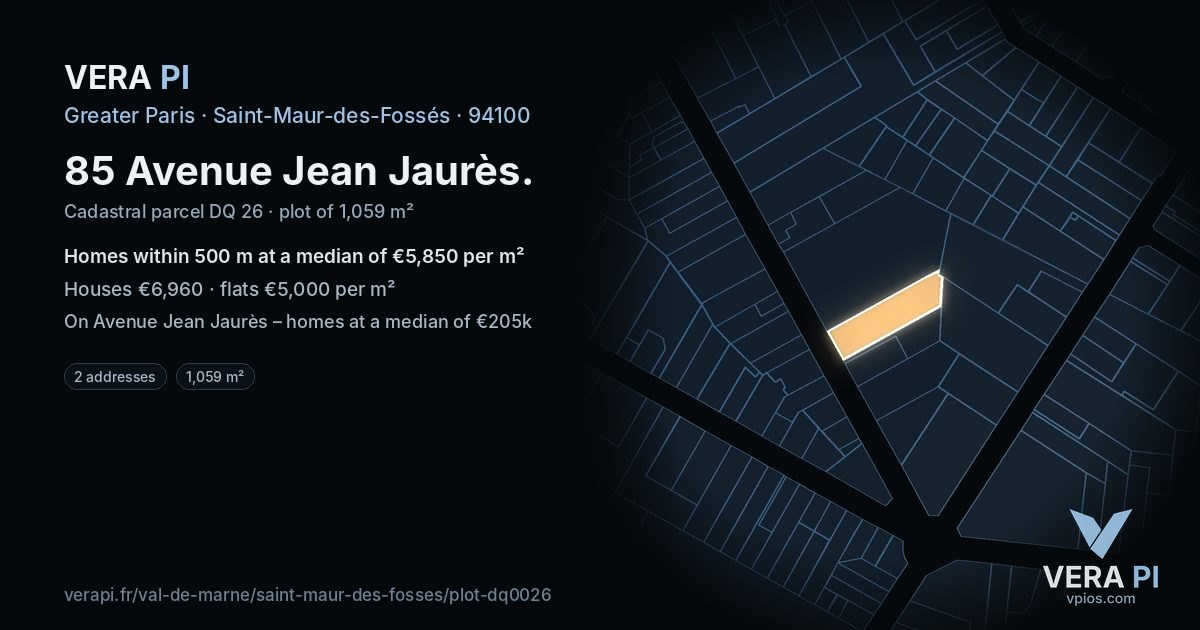 85 Avenue Jean Jaurès, Saint-Maur-des-Fossés at night – the plot lit, the parcels around coloured by the prices near them