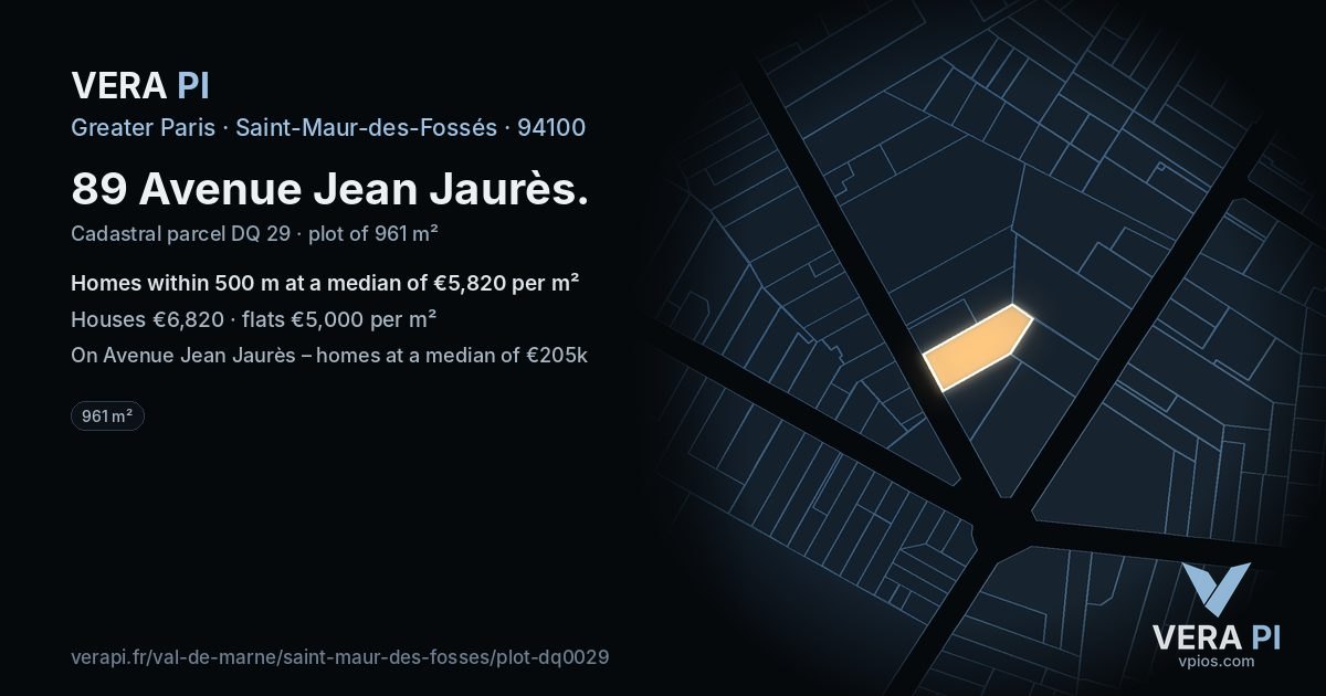 89 Avenue Jean Jaurès, Saint-Maur-des-Fossés at night – the plot lit, the parcels around coloured by the prices near them