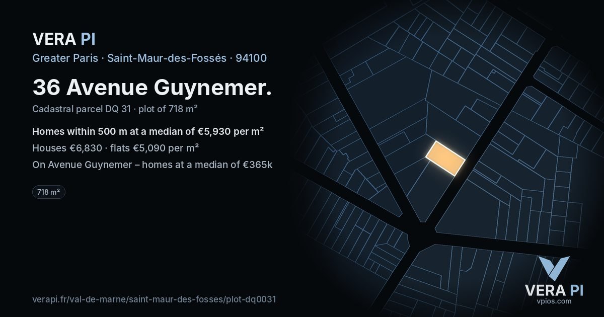 36 Avenue Guynemer, Saint-Maur-des-Fossés at night – the plot lit, the parcels around coloured by the prices near them