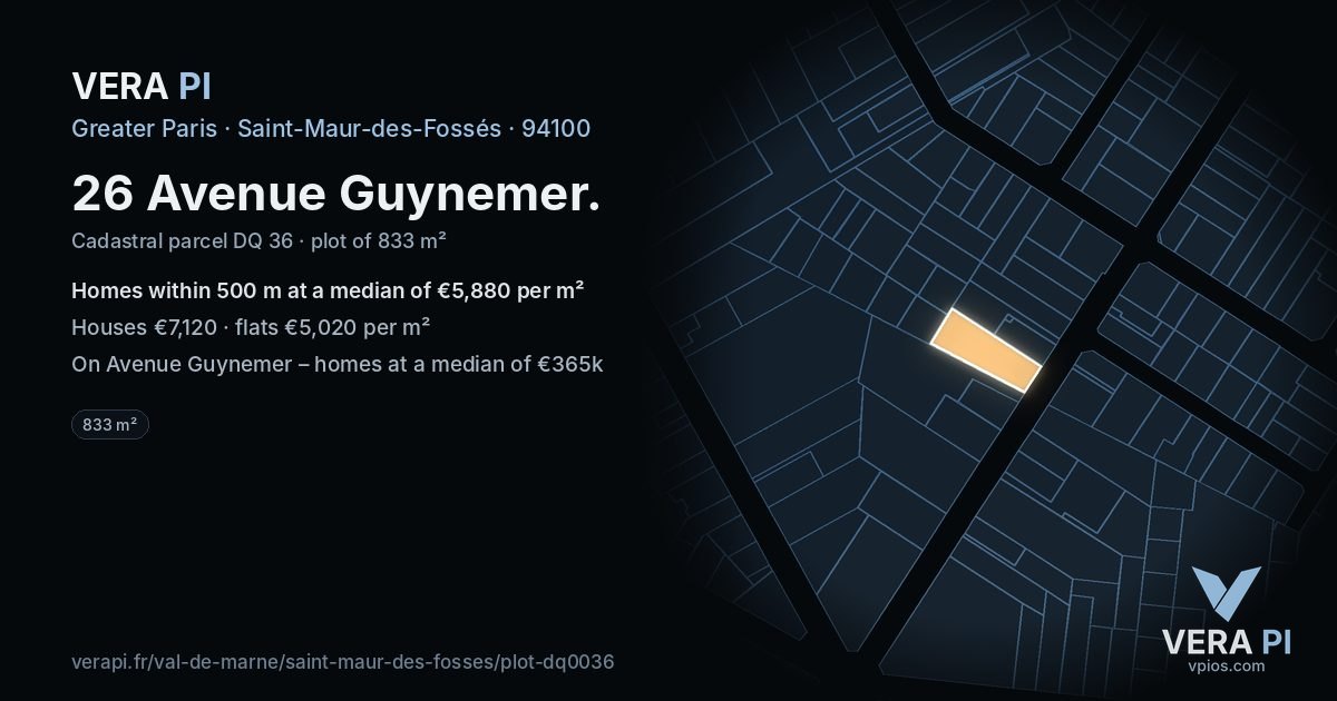 26 Avenue Guynemer, Saint-Maur-des-Fossés at night – the plot lit, the parcels around coloured by the prices near them