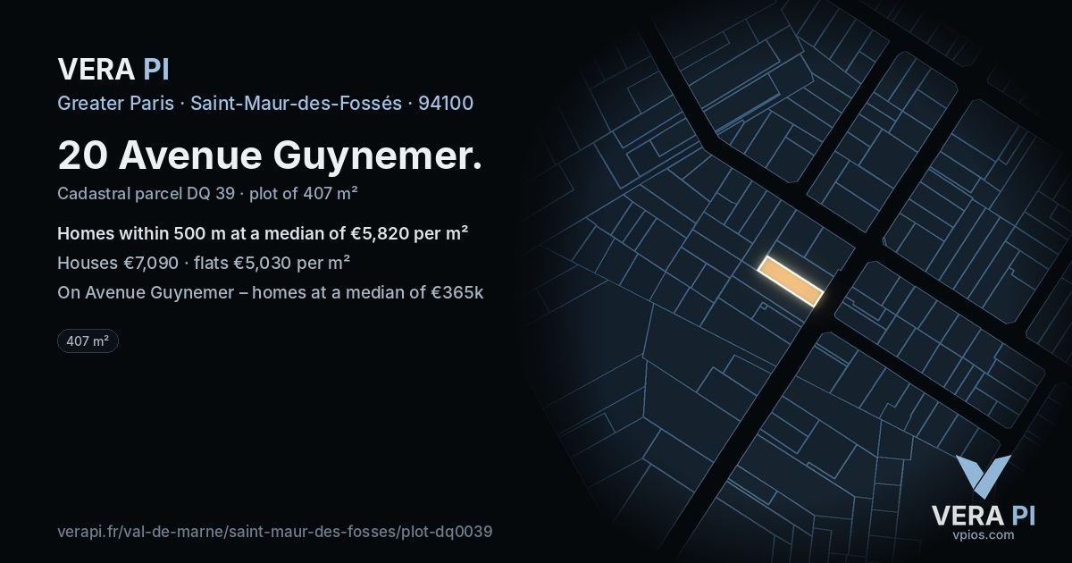 20 Avenue Guynemer, Saint-Maur-des-Fossés at night – the plot lit, the parcels around coloured by the prices near them